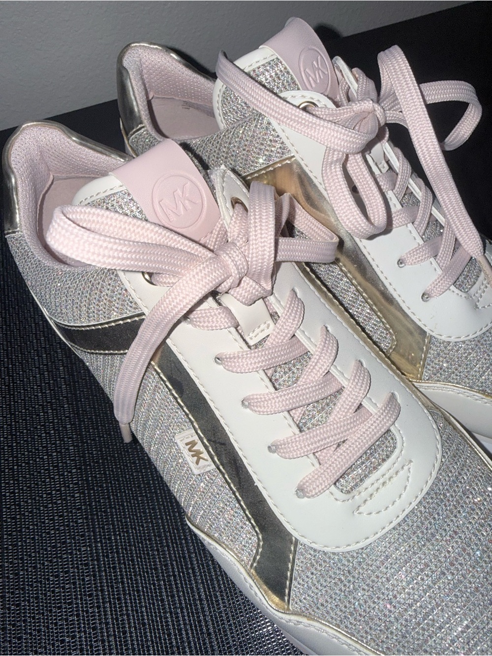 Michael Kors Pink and Silver Knit Lace-Up Sneakers Size 10 - Picture 4 of 9